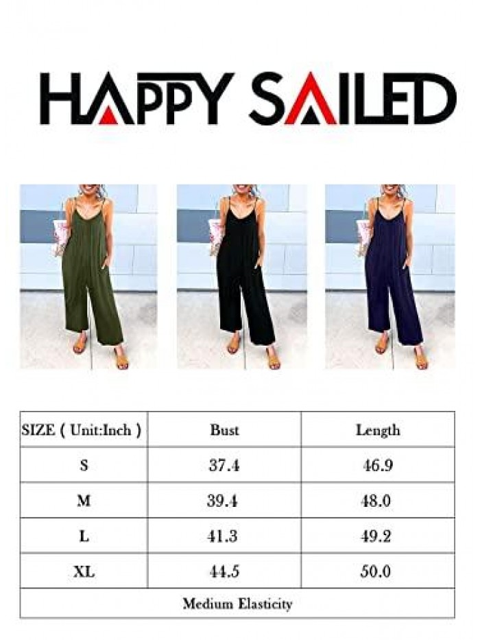 Sailed Women's Casual Sleeveless Front Button Loose Jumpsuits Stretchy Long Pants Romper with Pockets 