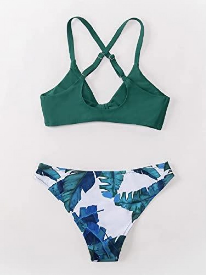 Women's Floral Print Knot Adjustable Bikini Sets Two Piece Bathing Suit 