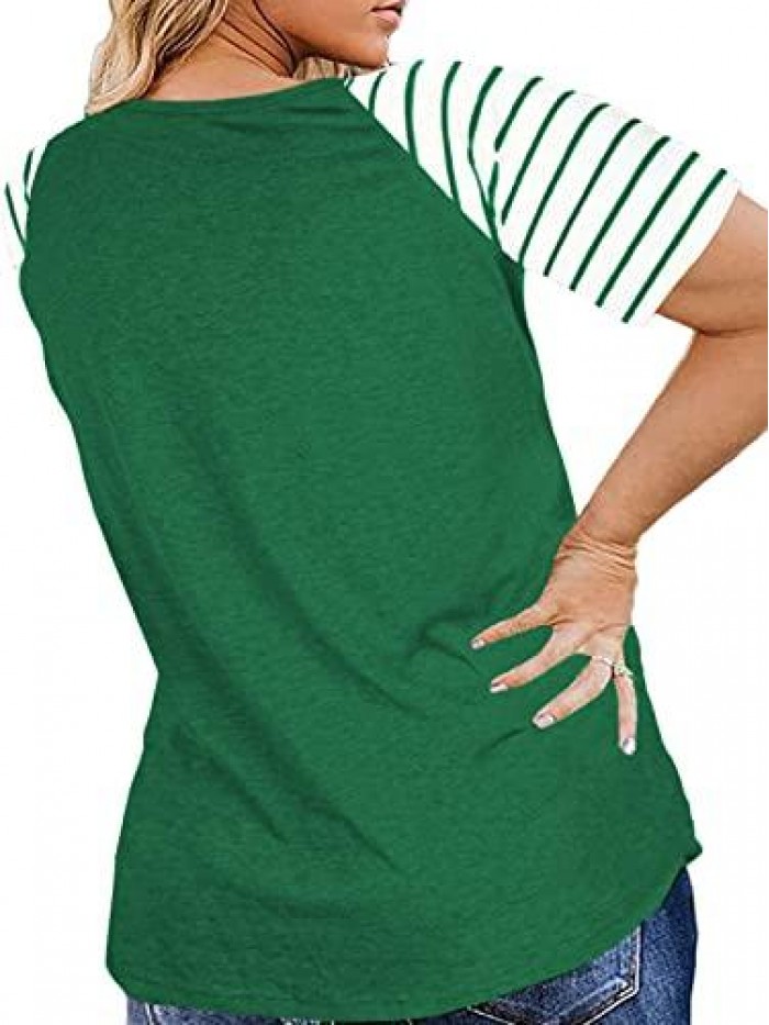 Women's Plus Size Tops Striped Raglan Tee Shirts Casual Tunics Blouses 