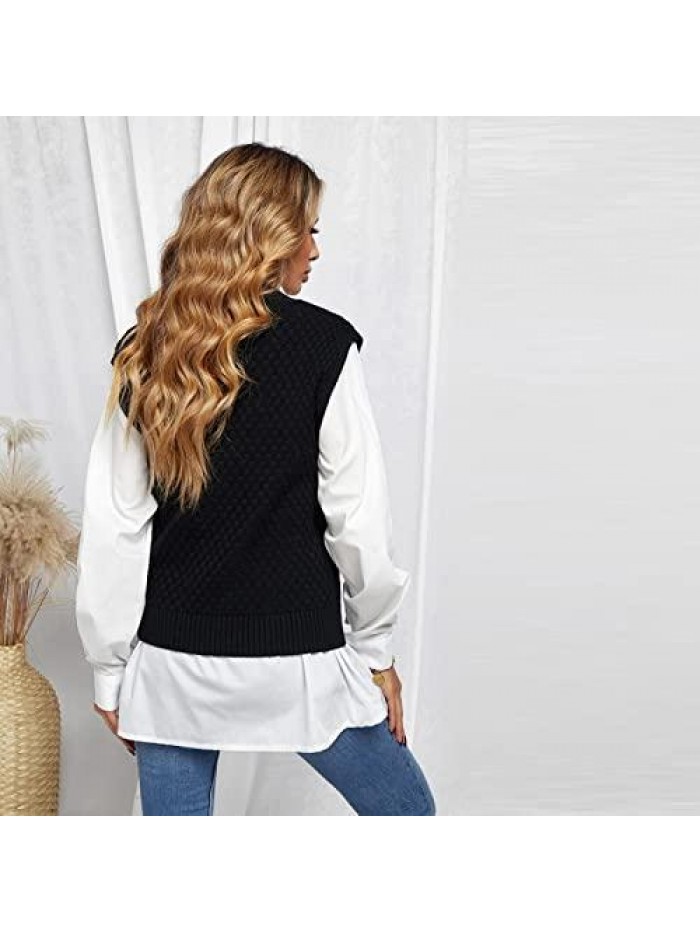 Sweater Vest Women, V Neck Women's Sweater Vests, Black Sweater Vest Sleeveless Knitwear Tank Tops 