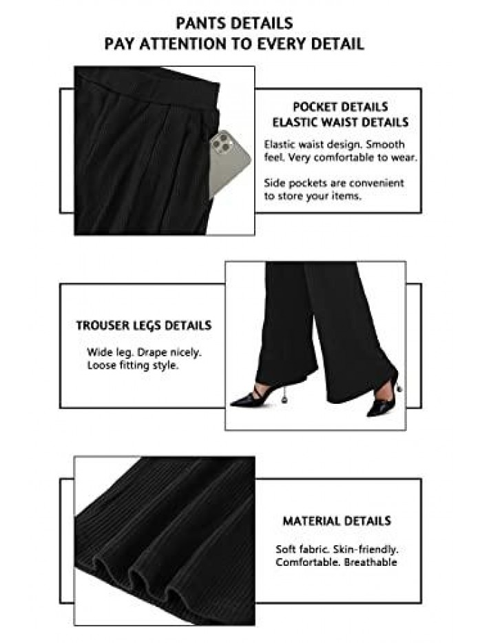 Women Long Wide Leg Pants Business Casual Stretchy Palazzo Pants Loose Fitting Trousers Comfy Work Pants 