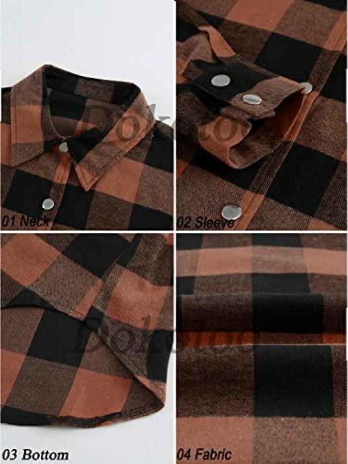 Plaid Flannel Shirts for Women Long Sleeve Button Down Shacket Jacket Coats With Pockets 