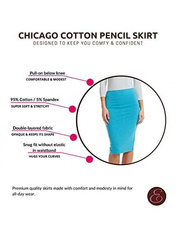 Women's Pencil Skirt - Modest Stretchy Below The Knee - Chicago 