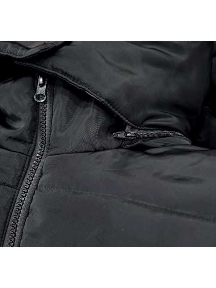 Winter Thick Long Down Jacket Full-Zip Thermal Hooded Quilted Jacket Puffer Jacket 