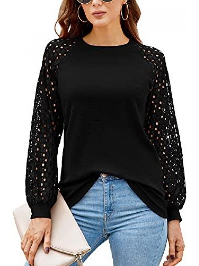 Women’s Long Sleeve Tops Lace Shirt Casual Loose T Shirts Blouses 