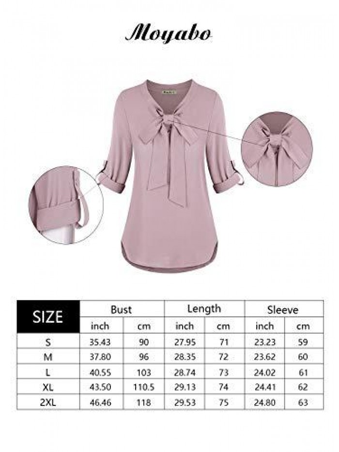 Womens Bow Tie Neck Long Sleeve Casual Office Chiffon Blouse Top 