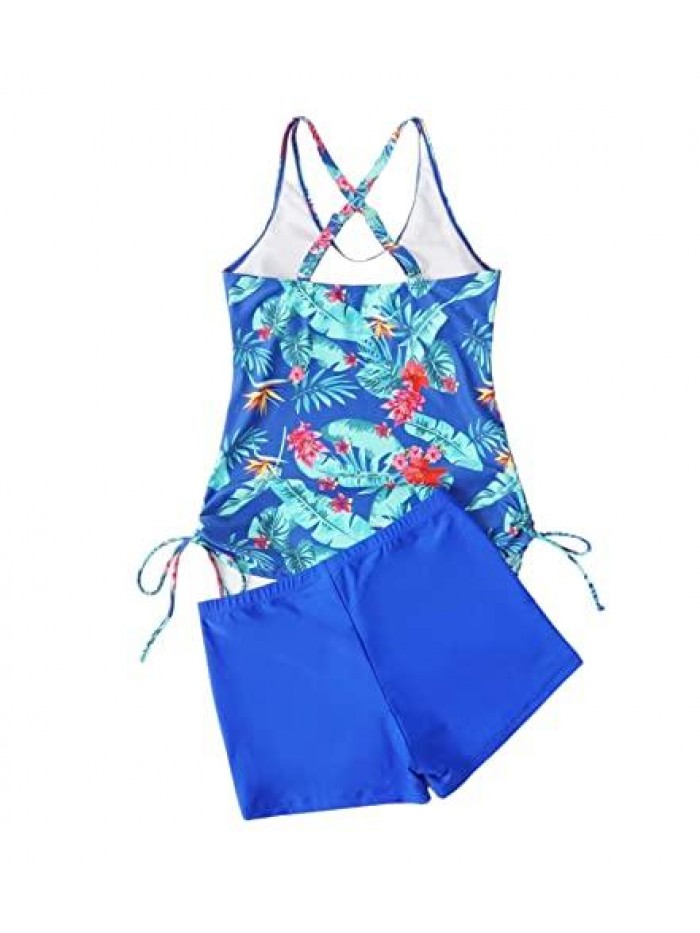 Women Tankini Swimsuit Blouson Bathing Suits with Boyshort Sporty Bottom 2 Piece Tummy Control Swimwear 