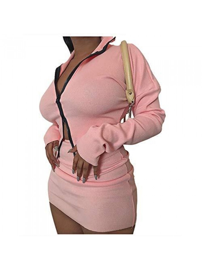 Tops and Skirts Sets Double Zipper Tracksuits 2 Piece Outfits for Women 