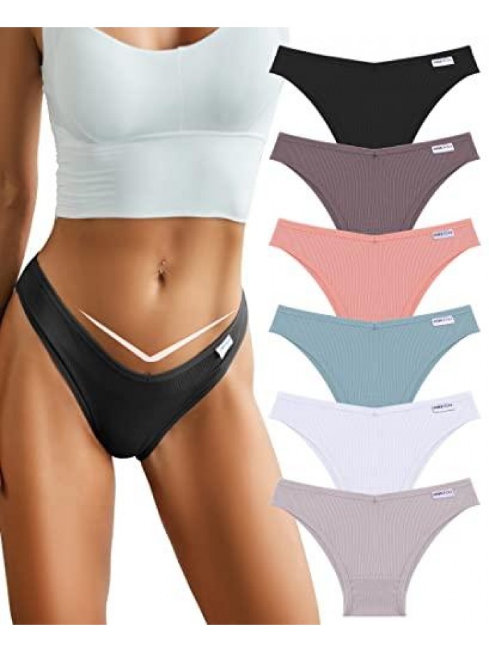 6 Pack Womens Cotton Underwear Sexy V-Waist Bikini Panties Ladies Brazilian Hipster Cheeky S-XL 