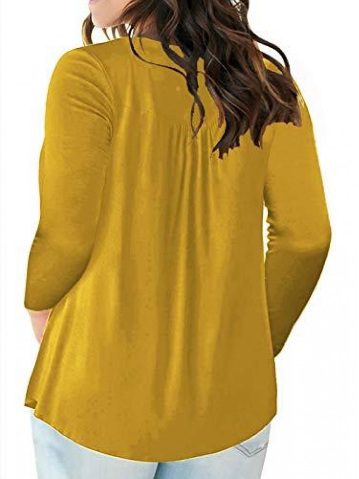 Women's Plus-Size Tops Long Sleeve Tee Shirts Pleated Button Up Tunics 