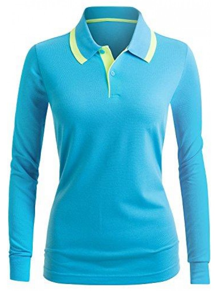 KWTTL0201 Women's Casual Polo 2-Button Long Sleeve Shirt 