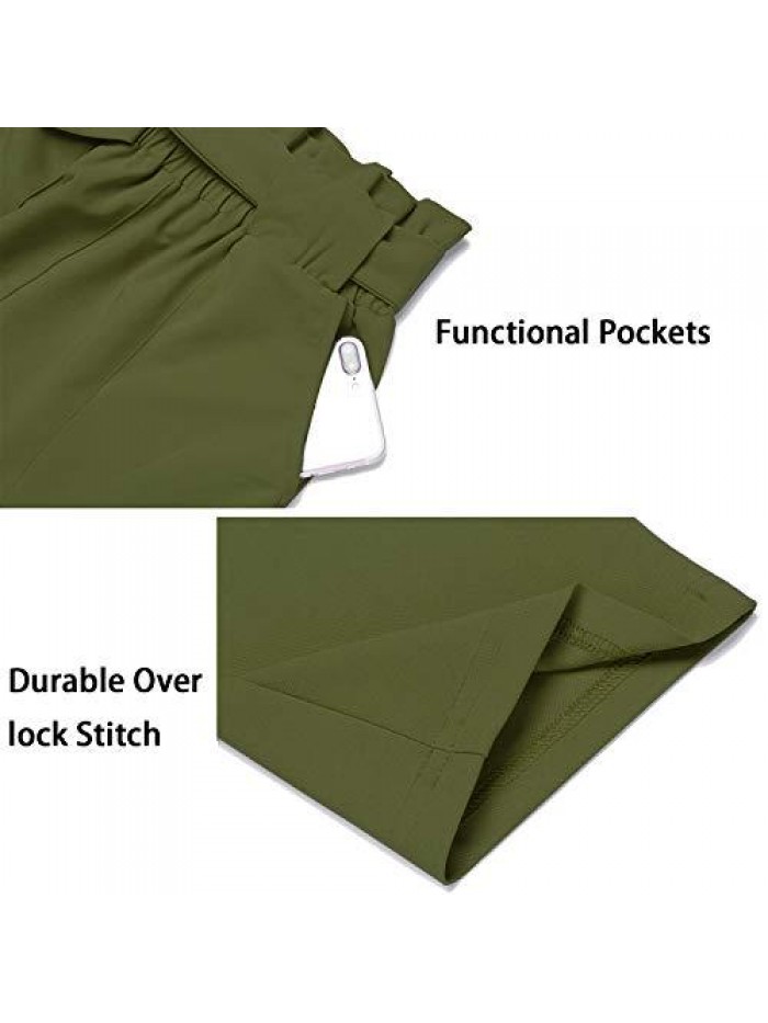 Women's Pants Casual Trouser Paper Bag Pants Elastic Waist Slim Pockets 
