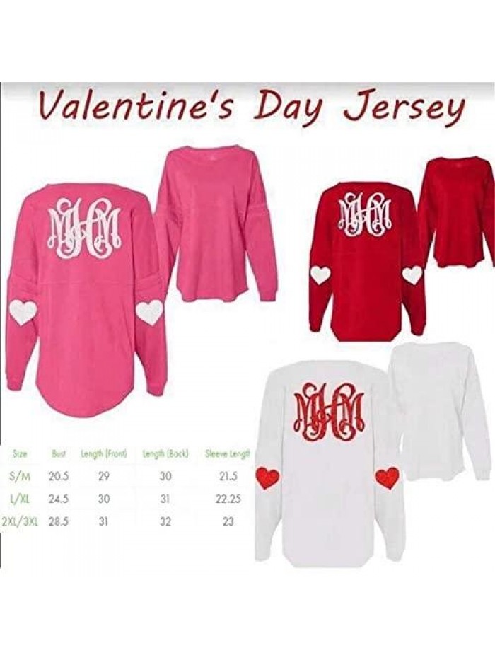 Valentine Day Jersey Long Sleeve Heart T Shirt,Long Sleeve Monogrammed Tee Women Heart Jersey Cotton Vinyl Love Tee 