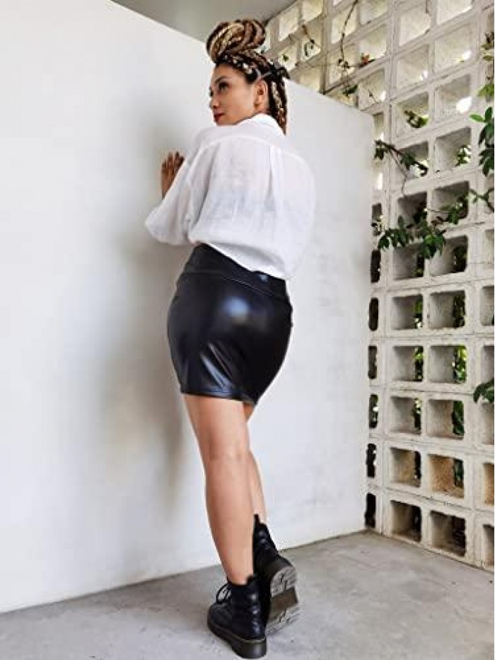 Women's Faux Leather Skirt PU High Waisted Stretchy Slim Mini Pencil Skirt 