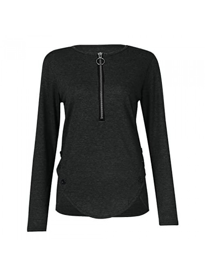 3/4 Sleeve Tops for Women,Spring Trendy Solid Color Zipper Tops Shirts Stylish Long Sleeve V-Neck Tunic Blouse Tees 