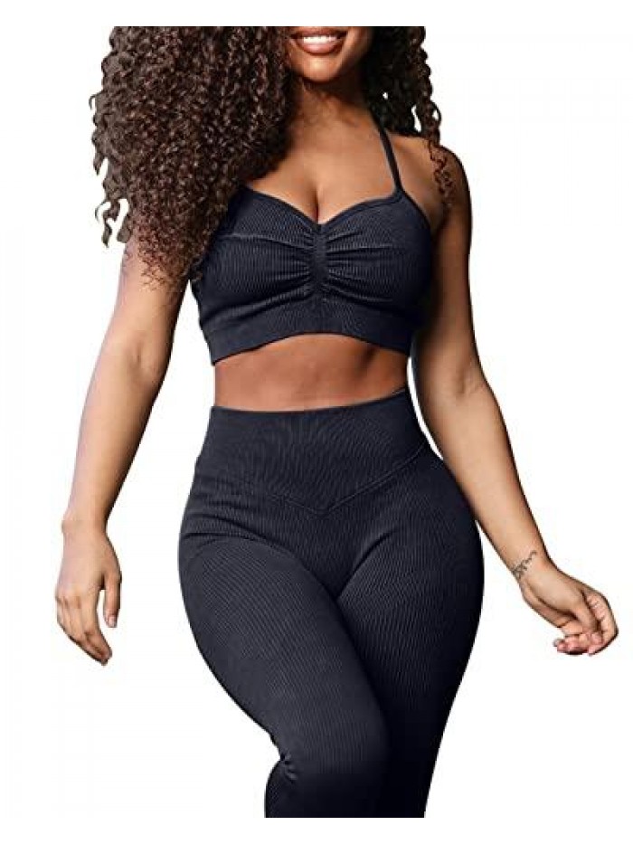 Gym Sets for Women 2 Piece Seamless High Waist Leggings and Stretch Sports Bra Yoga Activewear Outfits 