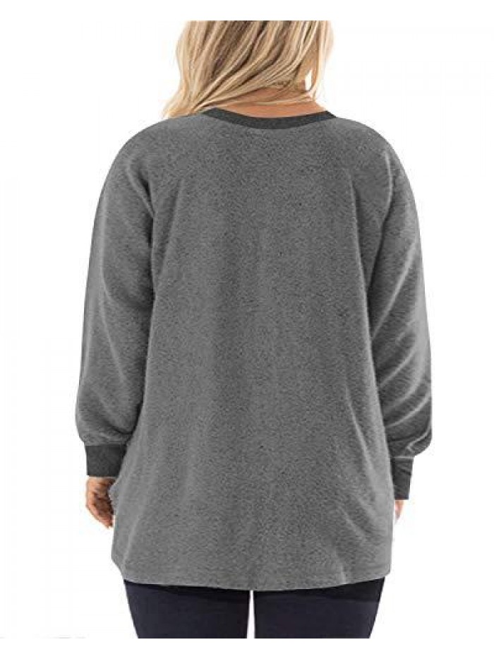 Women's Plus Size Sweatshirts Color Block Long Sleeve Pocket Shirts Tops 