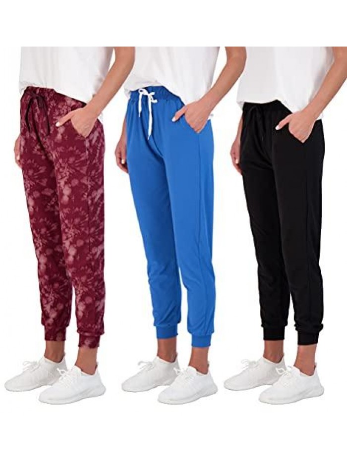 3 Pack: Women's Ultra-Soft Lounge Joggers Athletic Yoga Pants with Pockets & Drawstring  