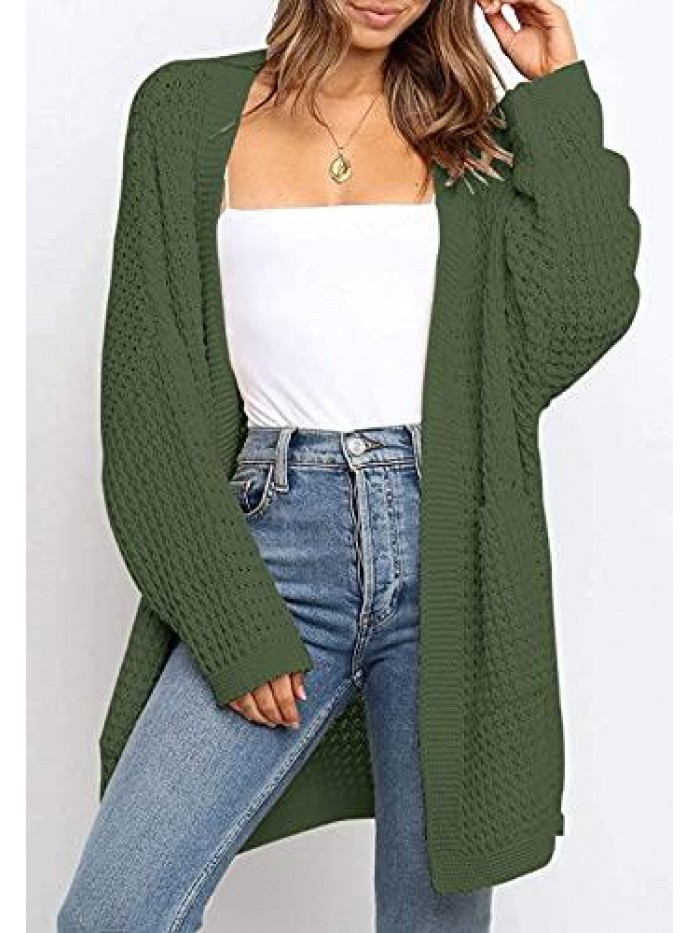 Womens Kimono Long Batwing Sleeve Open Front Chunky Cable Knit Cardigan Sweater 