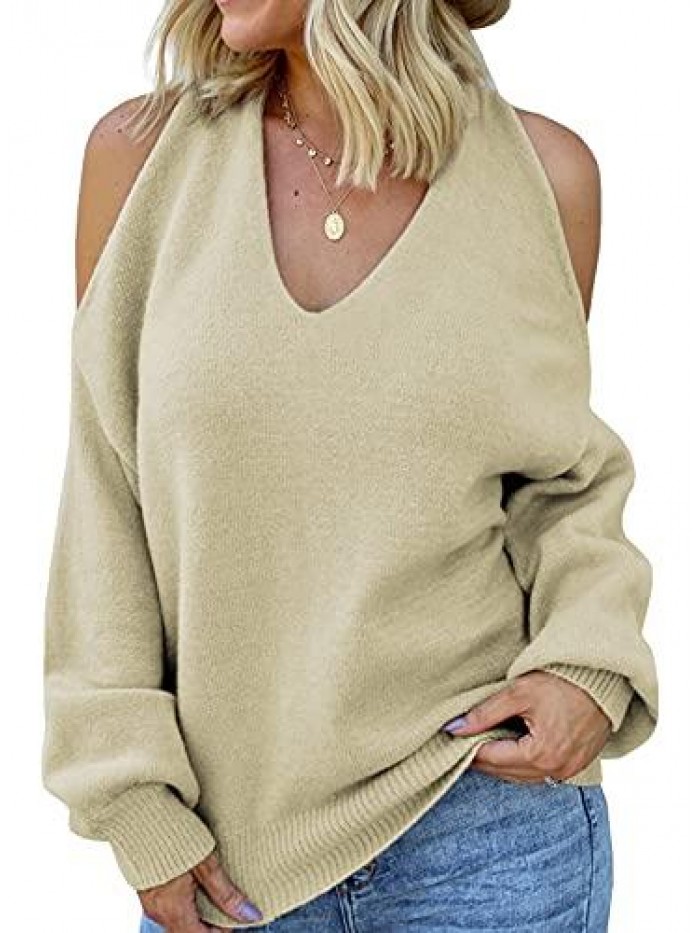 Criss Cross V Back Sweaters for Women Long Sleeve Crewneck Knitted Pullover Casual Loose Jumper Tops 
