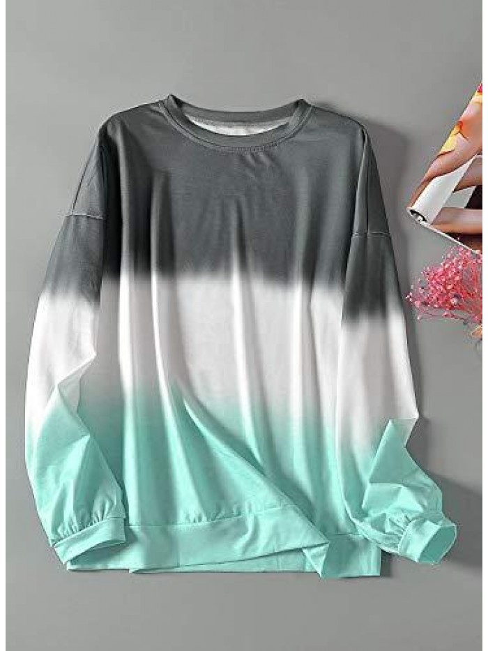 Women Long Sleeve Sweatshirt Colorblock Tie Dye Printed Pullover Tops(S-2XL) 