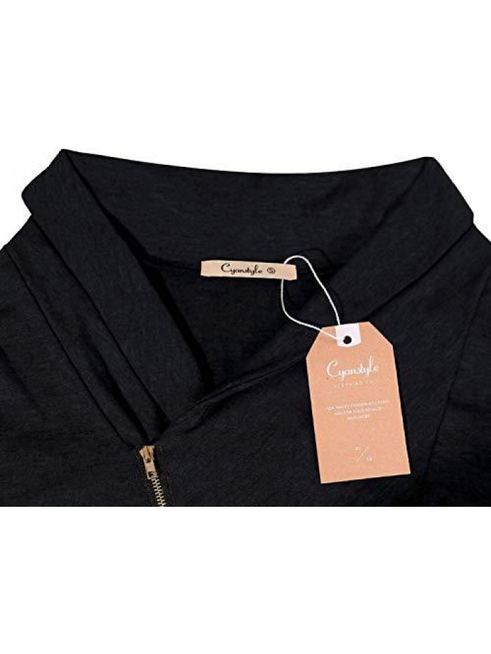 Women's Long Sleeve Pullover Zipper Cowl Neck Tops Solid Sporty Sweatshirts 