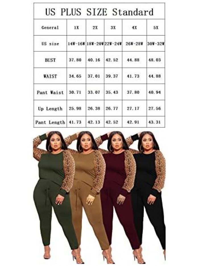 Size Leopard Print 2 Piece Outfit for Women Sweatsuits Sets Long Sleeve Tops and Sweatpans Sweatsuits Tracksuits 