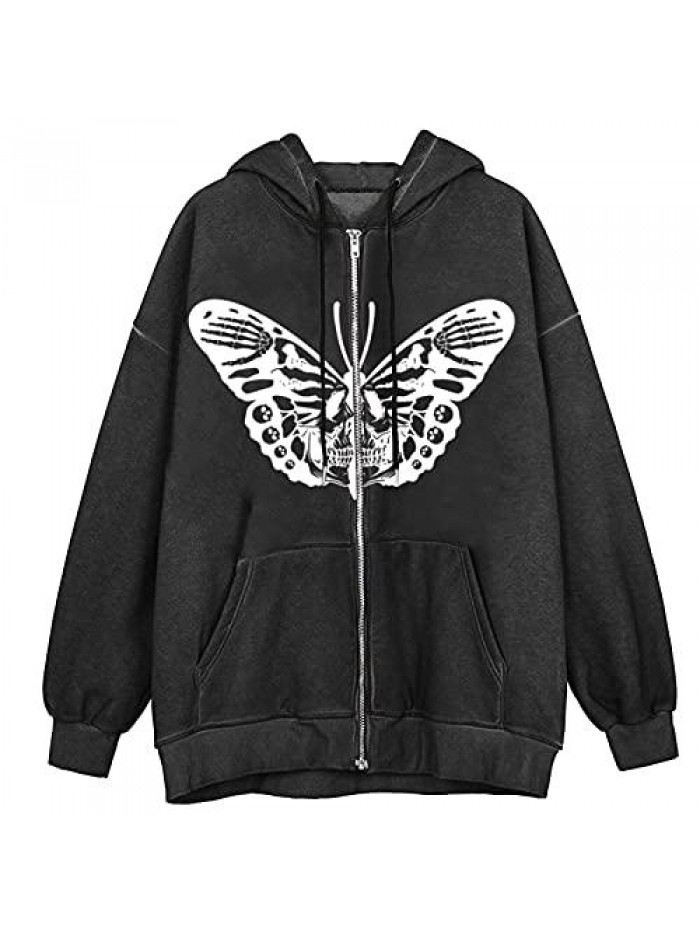 Zip Up Hoodies Oversized Vintage Sweatshirt Butterfly Sweatshirts Jackets Harajuku Streetwear Alt Hoodie  