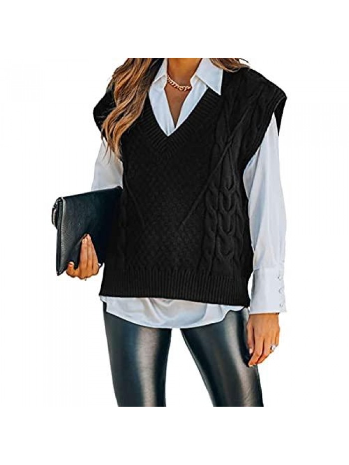 Sweater Vest Women, V Neck Women's Sweater Vests, Black Sweater Vest Sleeveless Knitwear Tank Tops 