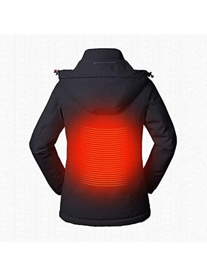 Heated Jacket for Women,Electric Hoodie Jacket,Lightweight Puffer Heating Coat for Women with Detachable Hood 