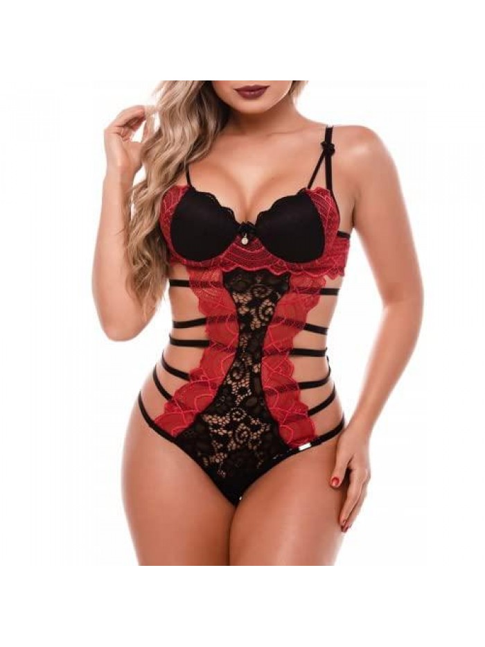 LUXURY Cute and Exotic Women V Shaped Backless Bodystocking Comfortable Red and Black Sexy Lingerie Bodysuit Dress 