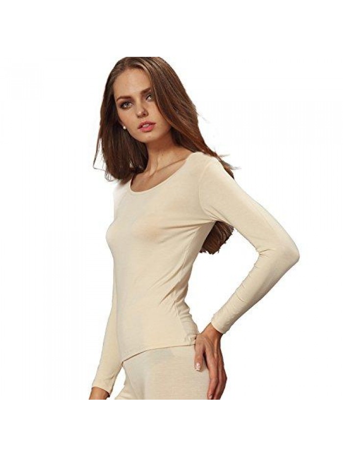 Rou Women's Scoop Neck Long Sleeve Ultrathin Modal Thermal Underwear Shirt/Top 