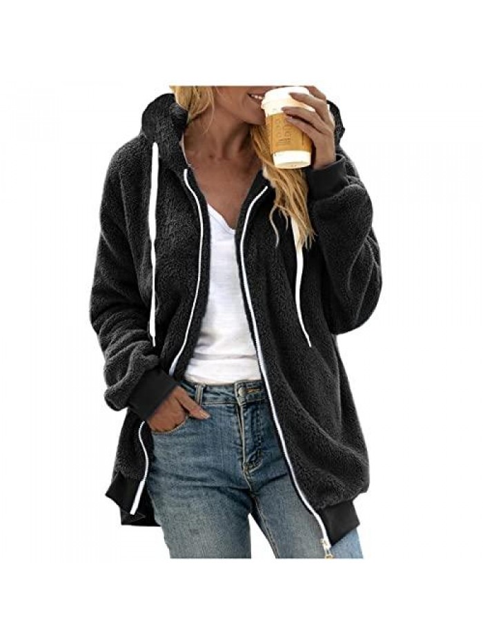 Winter Coats Plus Size, Thick Striped Sherpa Jackets Zip Up Hoodie Fashion Soft Comfy Long Sleeve Winter Clothes 