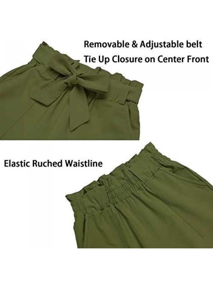 Women's Pants Casual Trouser Paper Bag Pants Elastic Waist Slim Pockets 
