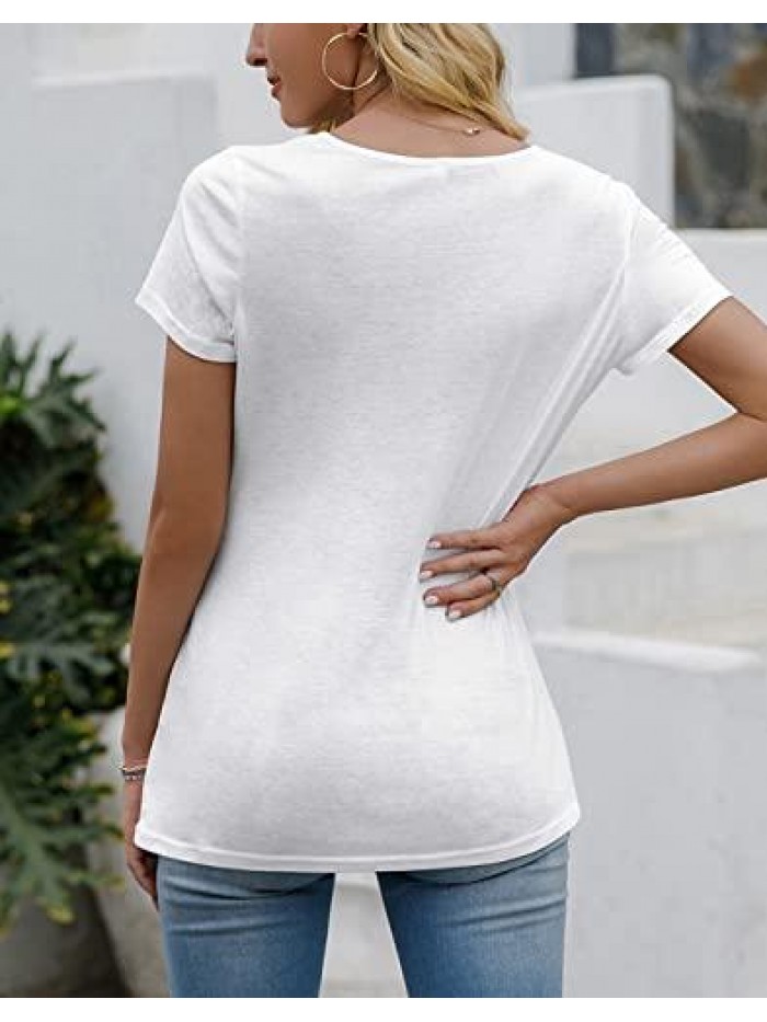 Short Sleeve T-Shirt Casual Basic Tunic Tops Summer Henley Shirts with Button 