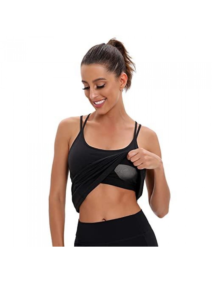 Yoga Tank Tops for Women with Built in Bra Workout Tops Yoga Shirts Athletic Camisole Longline Sports Bra Tanks 