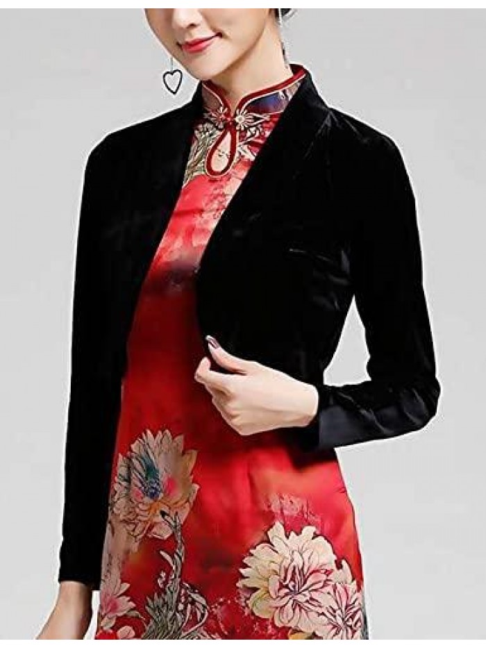 Women's Long Sleeve Velvet Shrug for Dress Open Front Cropped Bolero Cardigan 