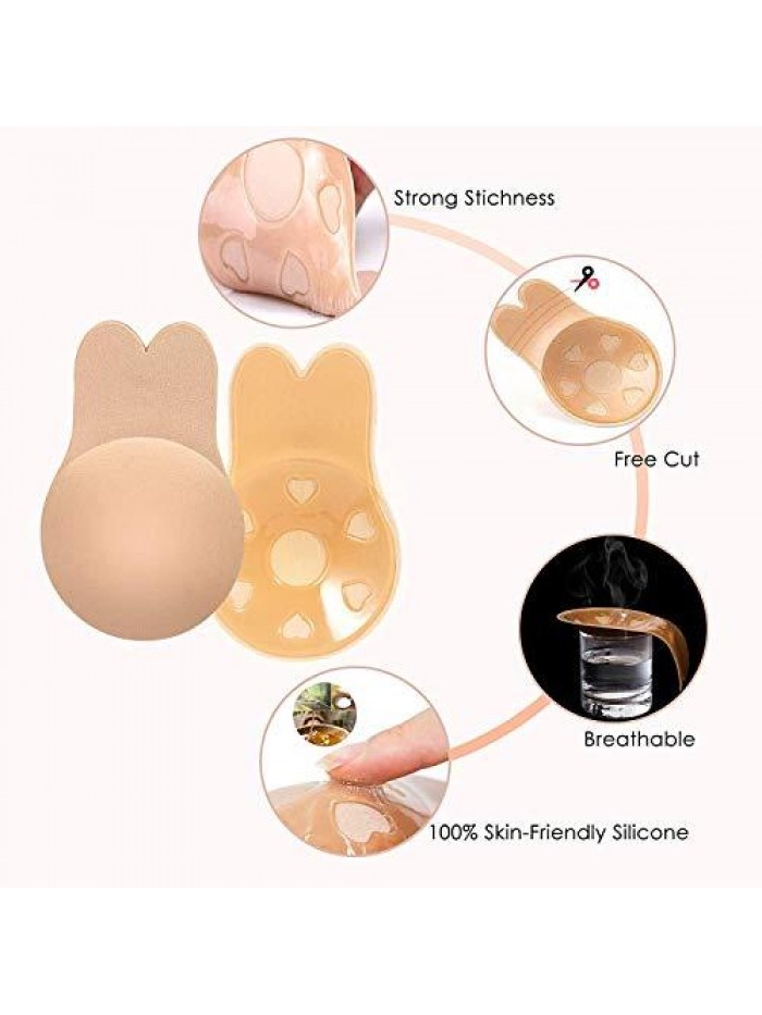 Pairs Lift Up Adhesive Bra,Sticky Bra Backless Strapless Bra Reusable Invisible Bra Nipple Covers for Women 