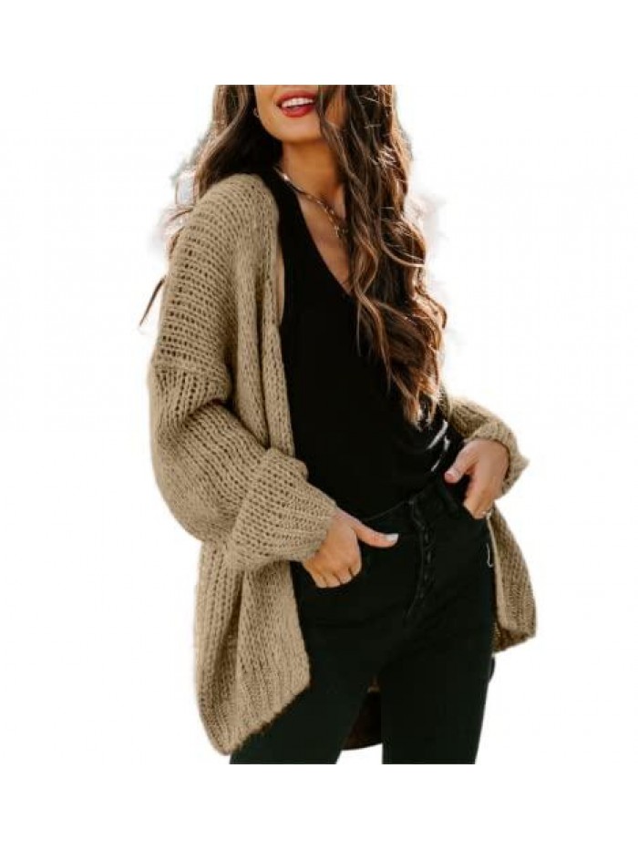 Women's Long Sleeve Open Front Cardigan Sweater Loose Chunky Knitted Winter Outwear Coat 