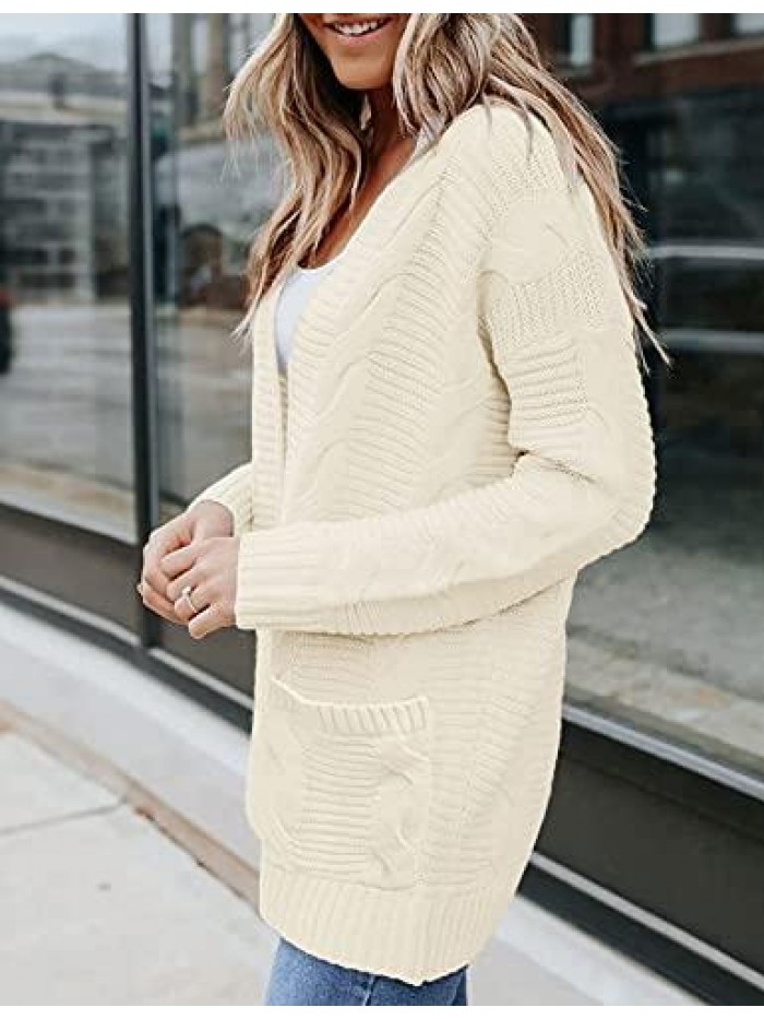 Women's Long Sleeve Cable Knit Cardigan Sweaters Open Front Fall Outwear Coat 