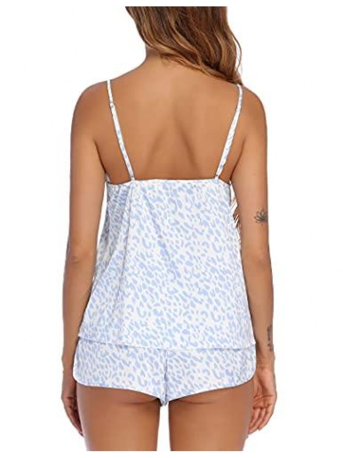 Pajamas Set Sexy Women Satin Sleepwear Lingerie 2 Piece Silk Pjs Cami top and Shorts Sleep Camisole Nightwear Gift 