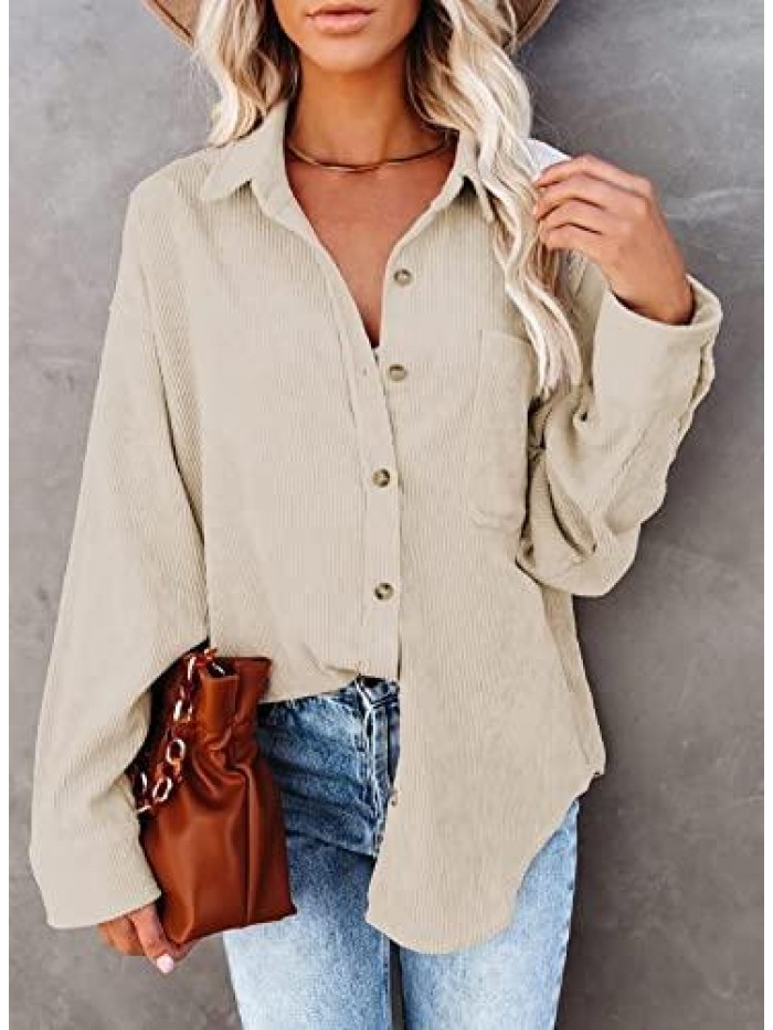 Women Corduroy Long Sleeve Button Down Shirt Oversized Jacket Tops 