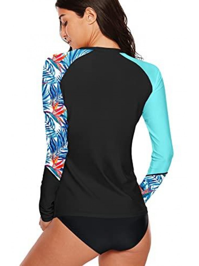 Women's Long Sleeve Rash Guard Sun Protection UPF 50+ Print Swim Shirt 