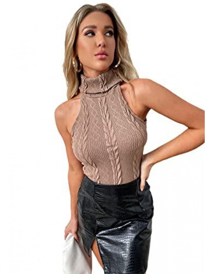 Women's Casual High Neck Vest Top Sleeveless Solid Tank Top 