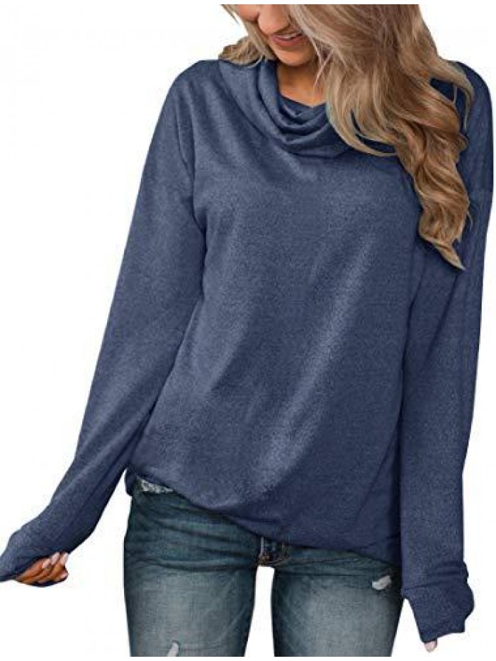 Women's Long Sleeve Pullovers Cowl Neck Tunic Shirt Casual Sweatershirt Tops 