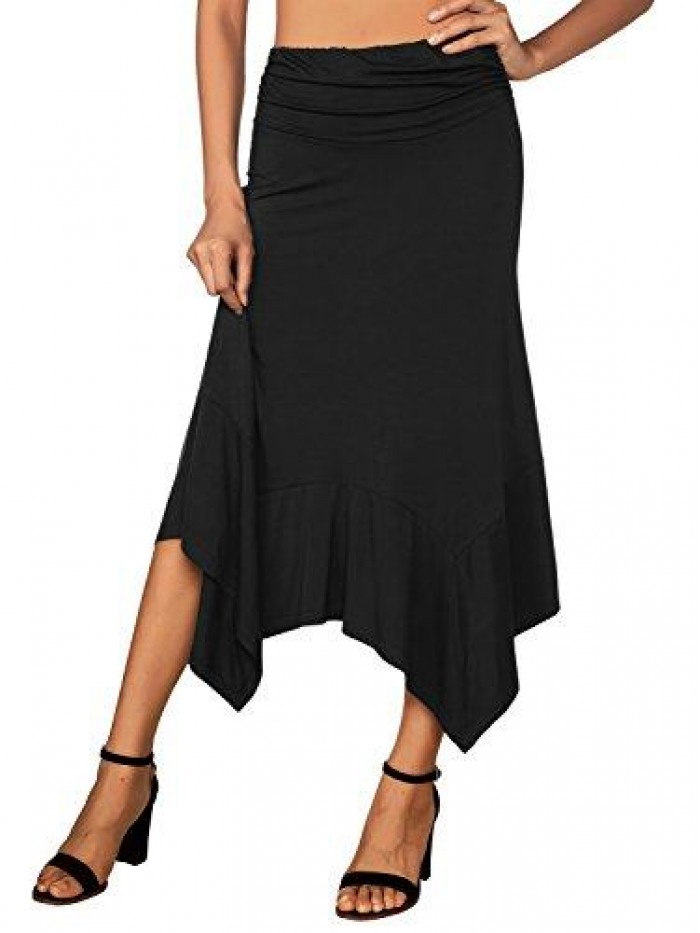 Women's Flowy Handkerchief Hemline Midi Skirt 