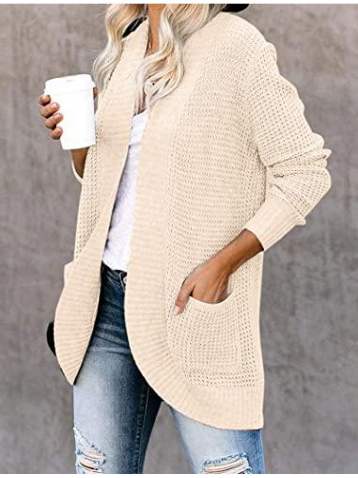 Womens Chunky Long Sleeve Knitted Cardigan Lightweight Open Front Sweaters Outwear Coat with Pockets 
