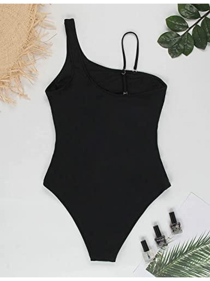 Women's Sexy One Piece Swimsuit One Shoulder Tummy Control Swimswear Mesh Cutout Bathing Suits 