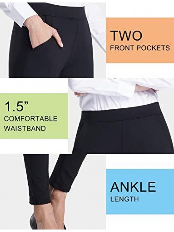 Women's Skinny Leg Work Pull on Slim Stretch Yoga Dress Pants w/Tummy Control 