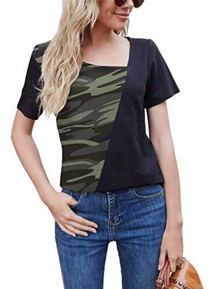 Womens Tops Color Block Shirts Casual Tunic 